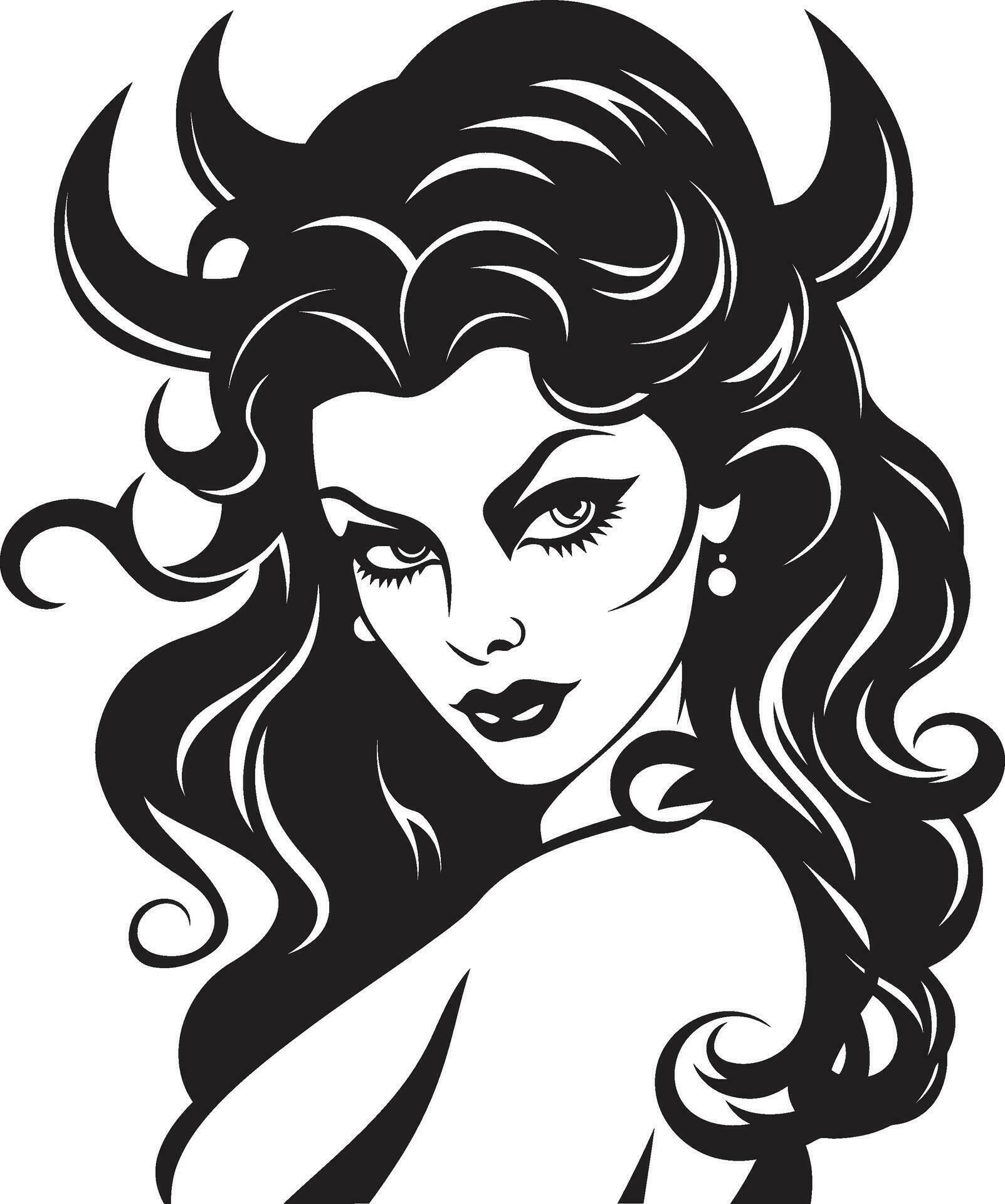 Sensual Seductress Black Demon Emblem Design Sultry Temptation In Black Beautiful Demon Logo