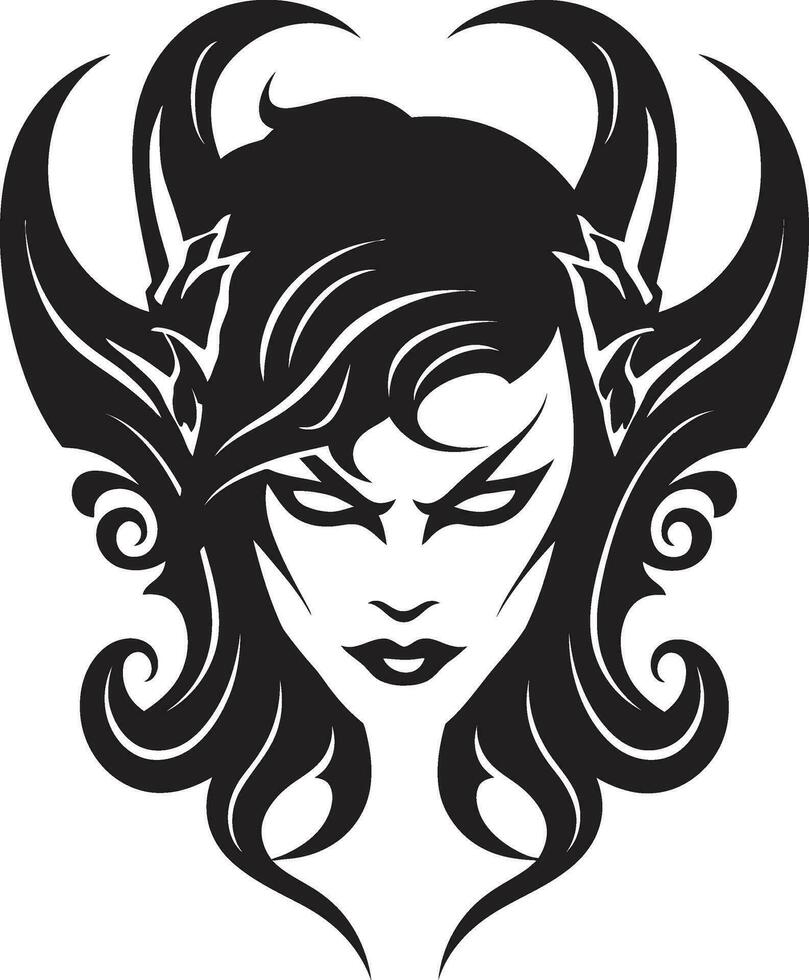 vector arte encantador demonio icono en monocromo místico seducir desvelado negro logo con tentador demonio