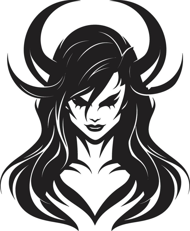 Black Beauty Tempting Demon Logo Design Exquisite Devilish Art Demon in Black Vector