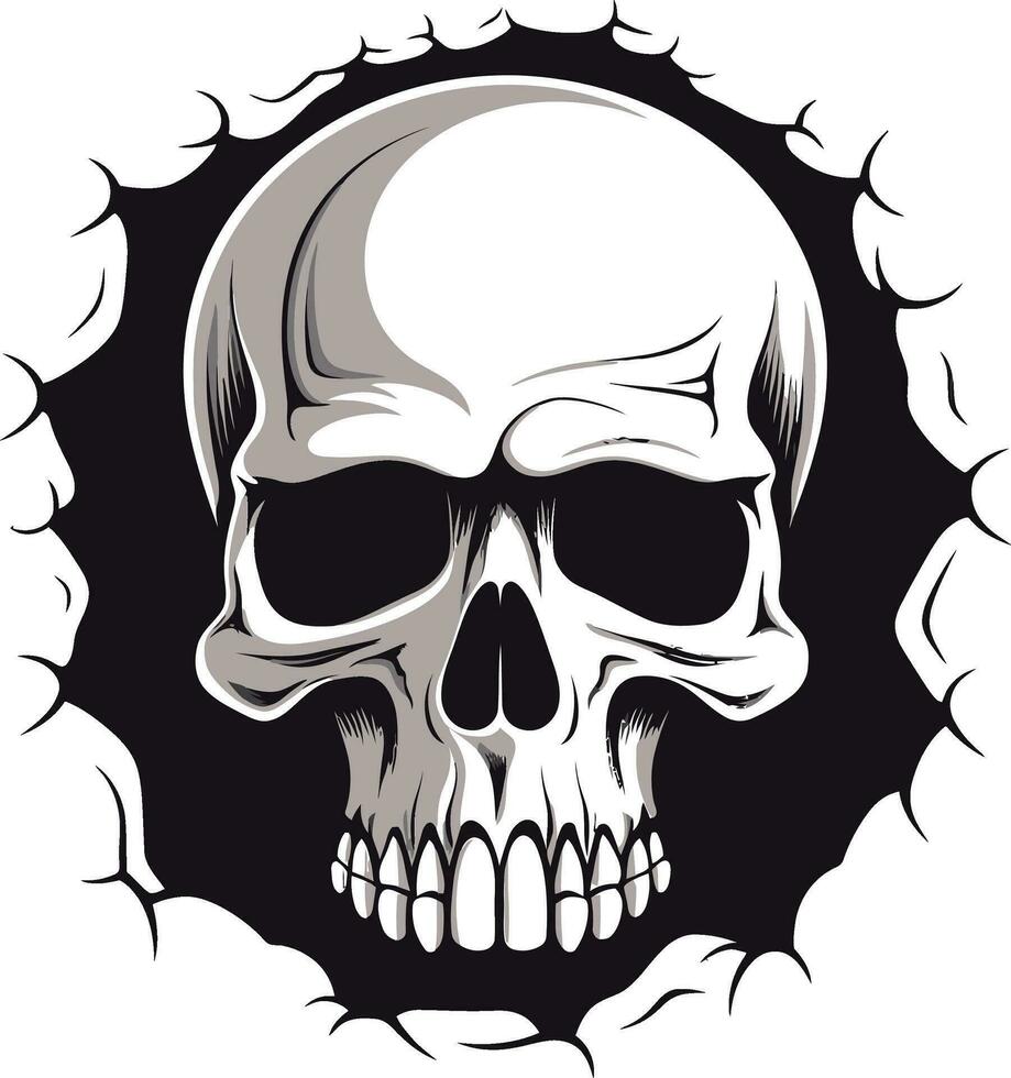 Secretive Peering The Cracked Wall Skull Icon Eerie Awakening The Intriguing Wall Emblem vector