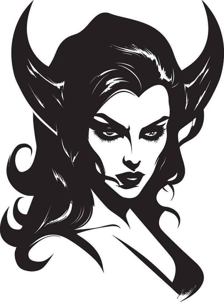 Elegant Eruption Iconic Enchantment with Beautiful Female Demon Sensual Allure Black Logo Design with Enigmatic Demon vector