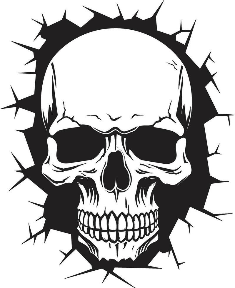 Behind the Walls Secrets A Cryptic Skull Peeks Out Revealing the Unseen Path The Mystery of the Cracked Wall Skull vector