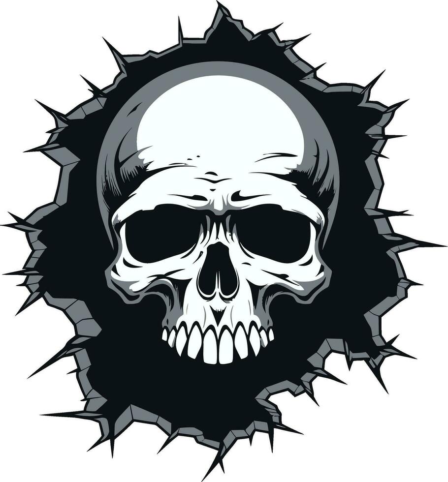 Eerie Resurgence The Mysterious Walls Skull Peek Behind the Wall The Skulls Intriguing Emblem vector