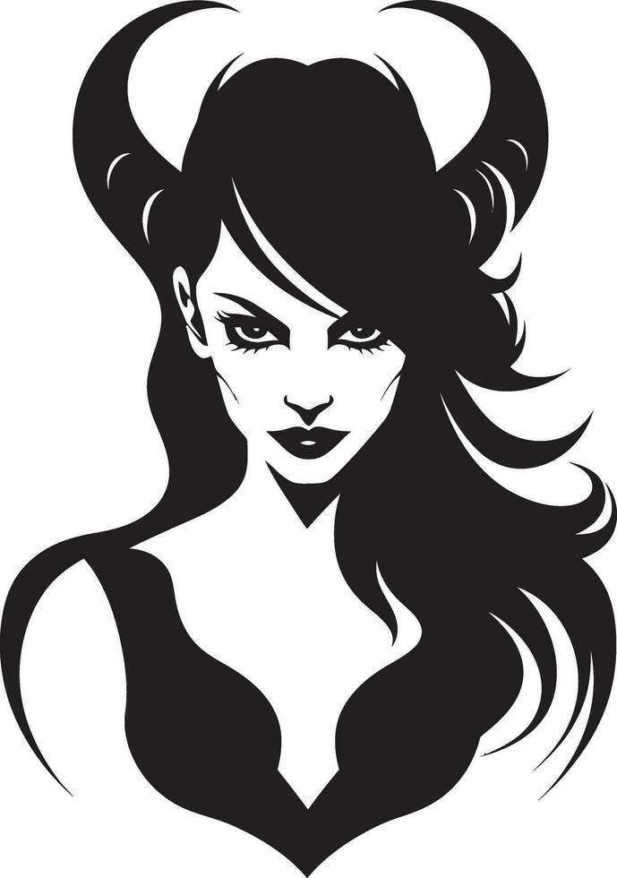 Vector Artistry Enchanting Demon Emblem in Black Seductive Beauty Black Logo Design with Demon Icon