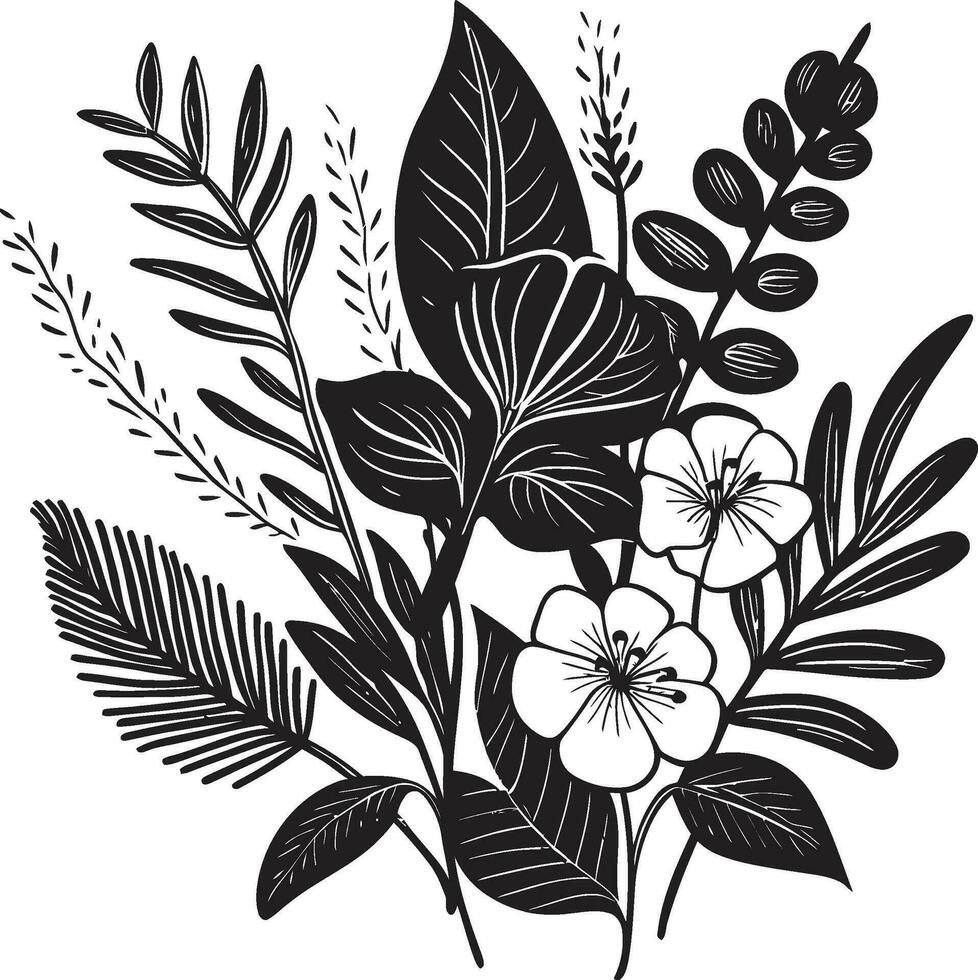 elegante oasis botánico tropical floral logo icónico paraíso soltado negro emblema diseño vector