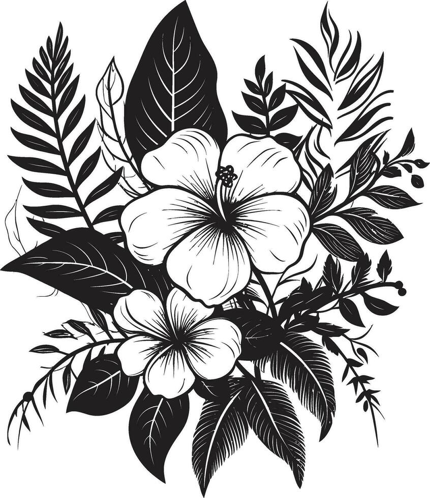 vector arte exótico floral emblema en negro tropical elegancia negro logo diseño con floral icono