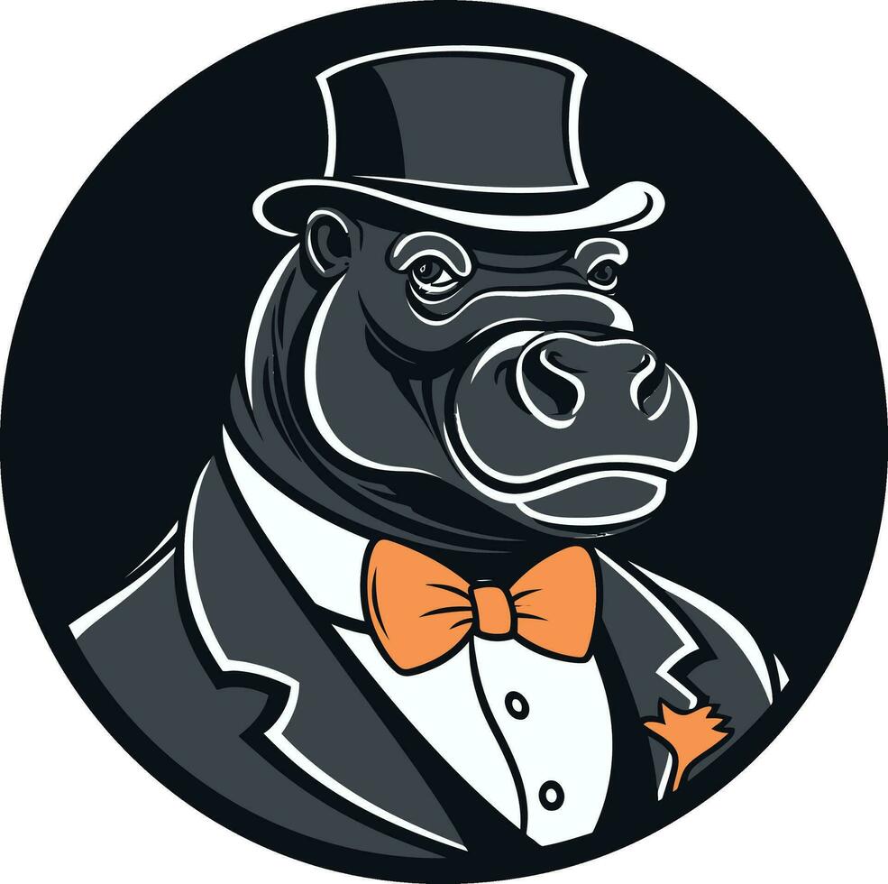 Stylized Black Hippopotamus Emblem Hippo in Serene Vector