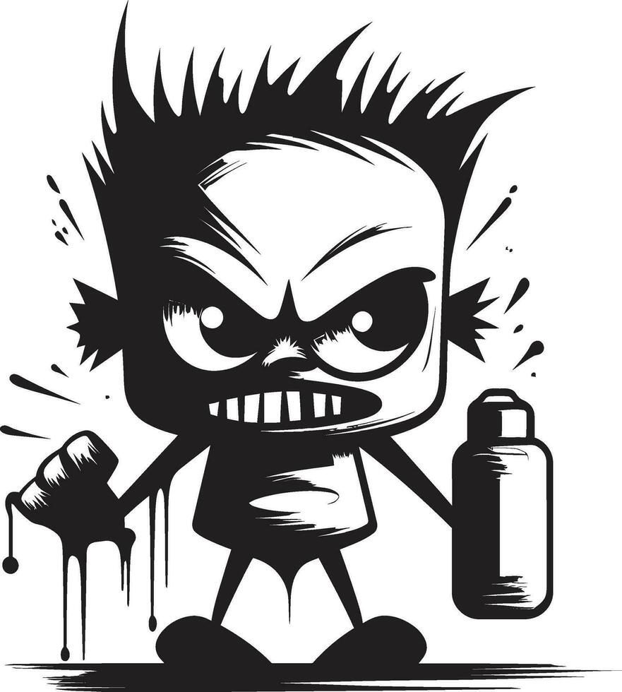 Raging Spray Can Artistry Angry Logo Fury Unleashed Black Spray Paint Icon vector