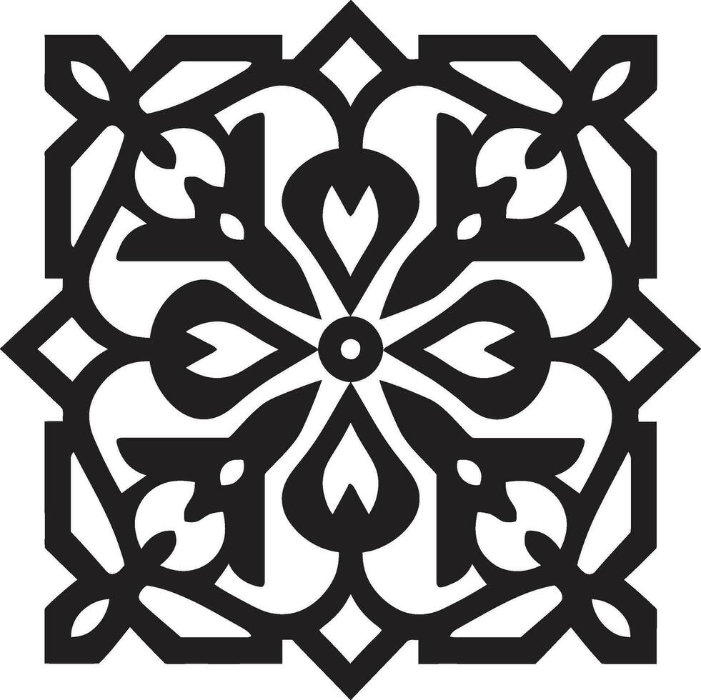 elegante floral simetría Arábica losas emblema intrincado floral magia Arábica logo en negro vector