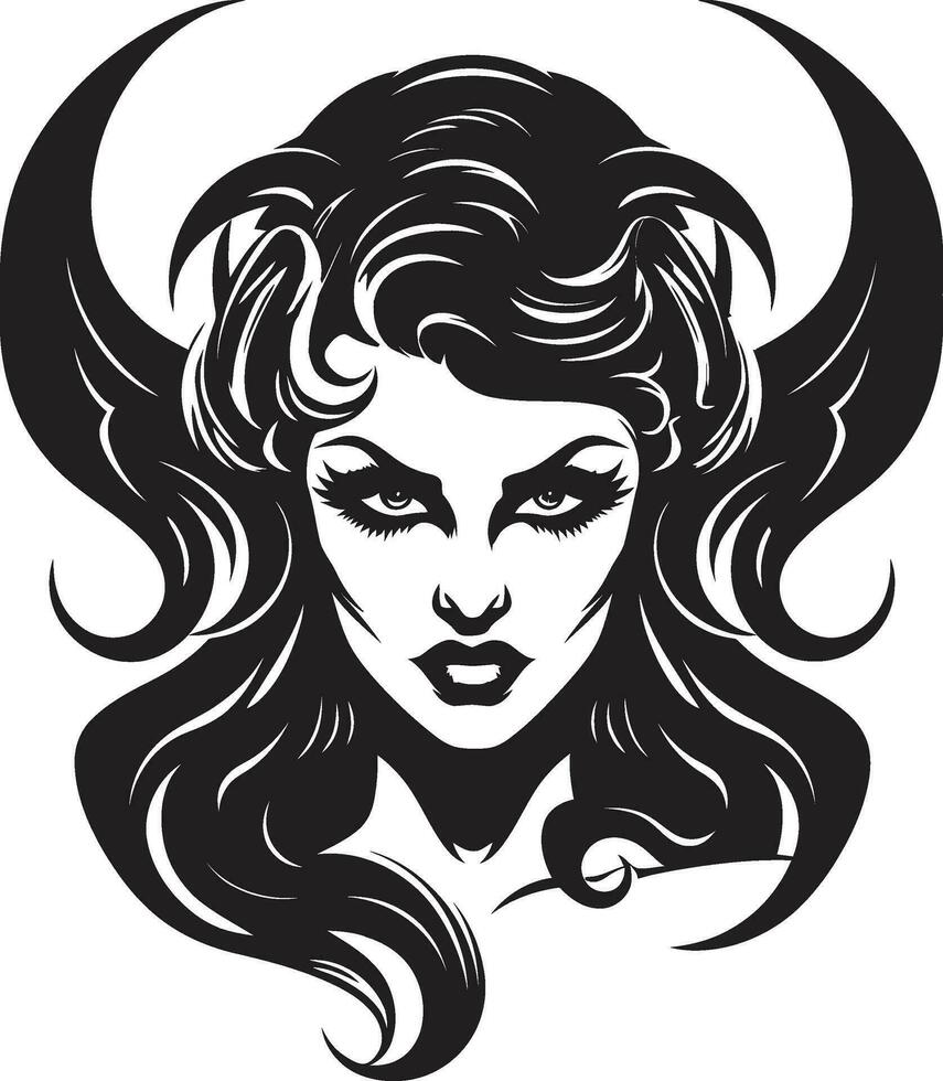 icono de seducción hermosa hembra demonio en negro vector bochornoso tentadora negro demonio emblema maestría