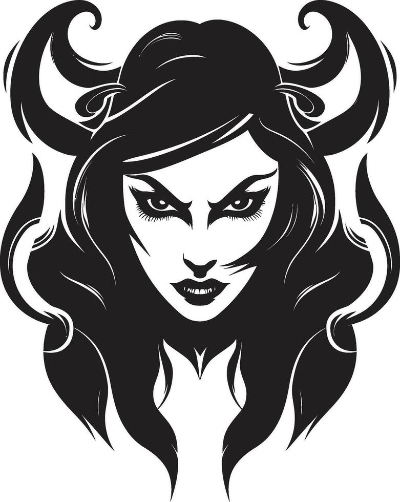 Exquisite Devilish Art Demon in Black Vector Dark Enchantment Black Logo with Beautiful Demon