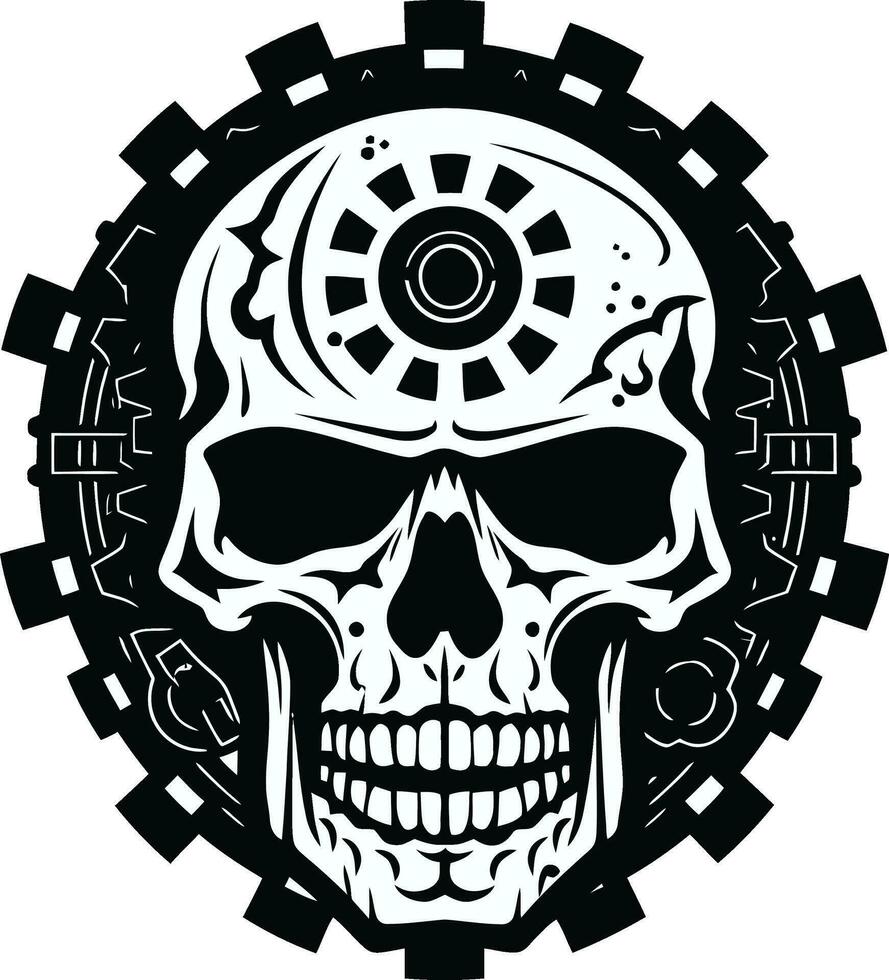 místico máquina cráneo un viaje dentro metal magia Steampunk inspirado ciber cráneo un eterno revolución vector
