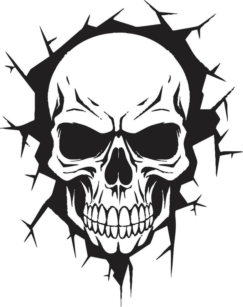 Cracked Wall Portal The Skulls Enigmatic Gateway Skulls Gaze into Mystery The Walls Intricate Intrigue vector