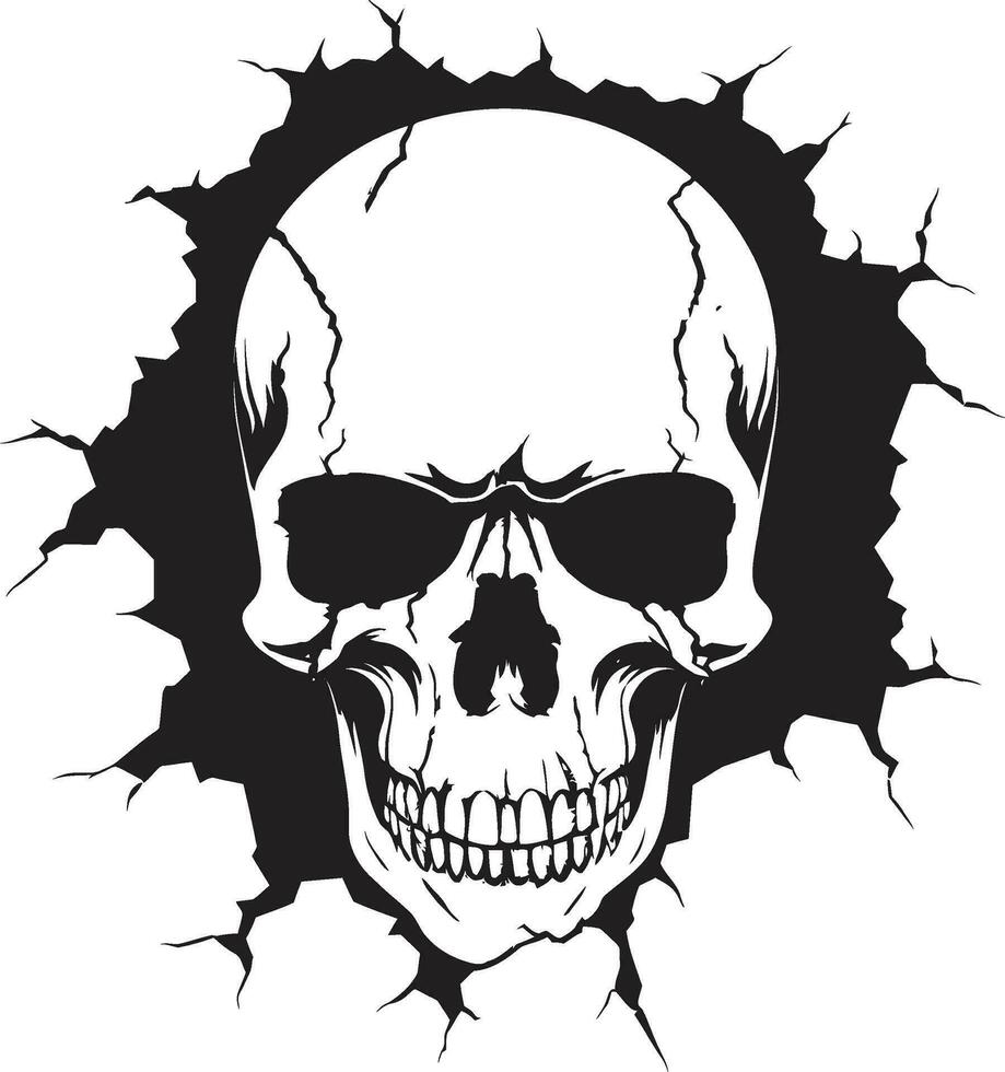 Cracked Wall Portal Revealing the Skull Icon Skulls Gaze into Mystery Walls Intrigue vector