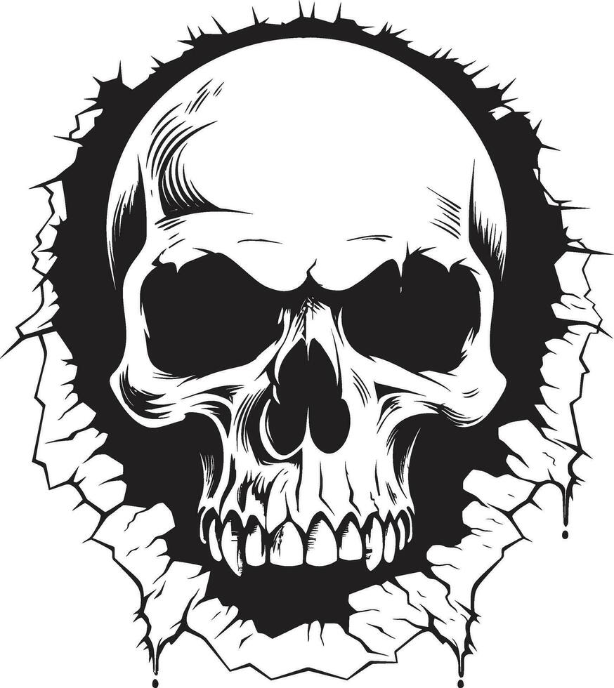 Eerie Resurgence The Mysterious Wall Skull Peek Behind the Wall The Intriguing Skull Emblem vector