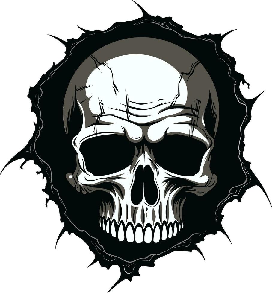 Eerie Awakening The Walls Intriguing Skull Emblem Emerging Skull The Dark Secrets Revealed from the Wall vector