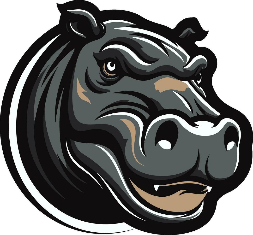 Hippo in Vector Artform Hippopotamus Majesty in Black