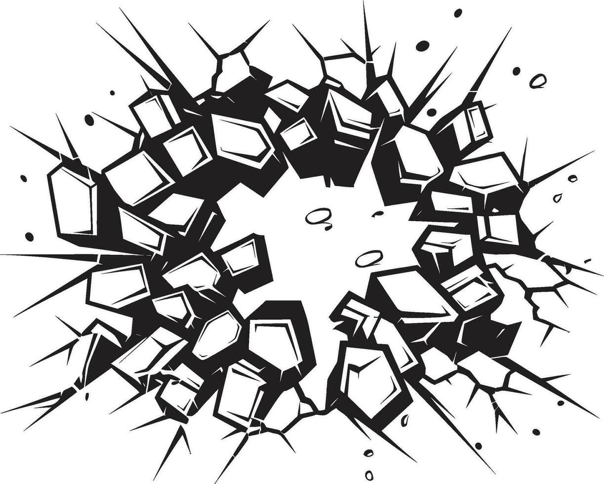 Dynamic Burst Black Logo with Comic Book Broken Wall Comic Book Adventures Vector Icon in Black