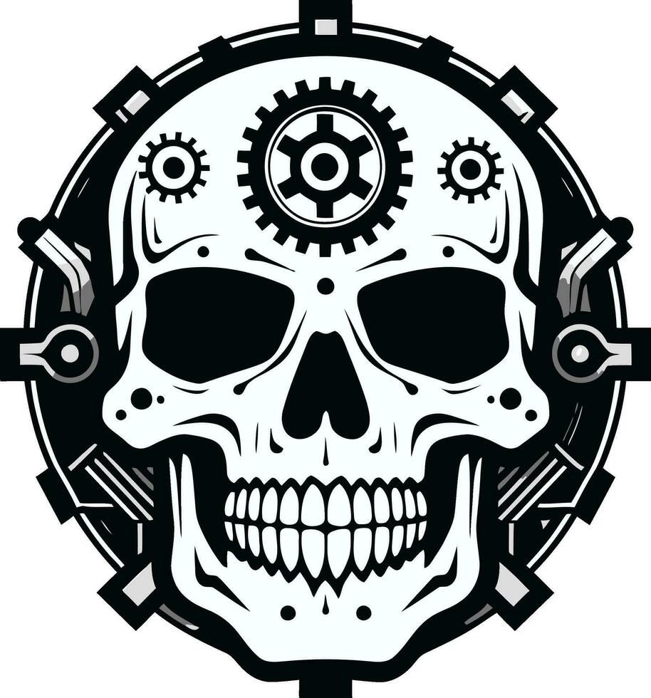 Monochromatic Machine Icon Where Cogs Conspire Elegant Skull Icon in the Age of Cybernetics vector