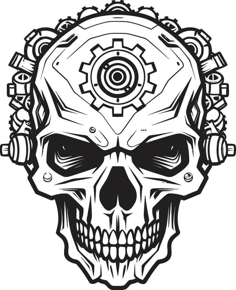 The Gearheads Vision A Mechanical Skull Profile Cyber Gothic Skull Icon The Blend of Eras vector