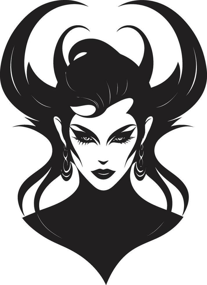 Iconic Temptress Black Logo with Enchanting Demon Sinfully Alluring Black Demon Logo Vector Icon