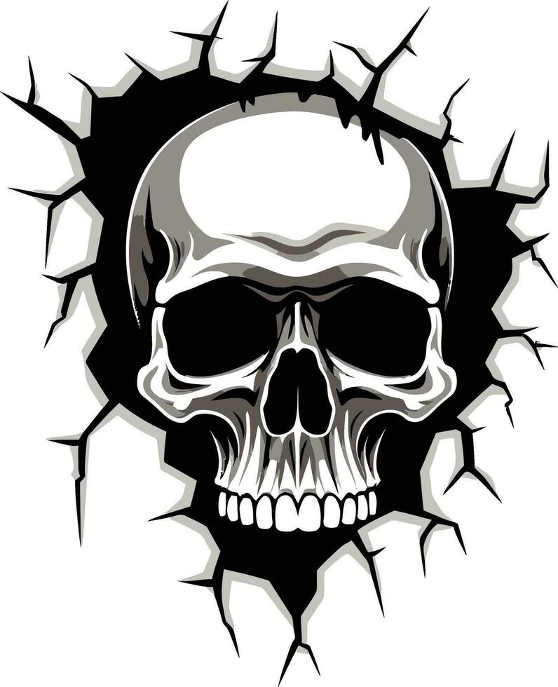 Mystical Intrusion The Unseen Skull in Vector Art Unlocking Secrets The Cracked Walls Enigmatic Skull