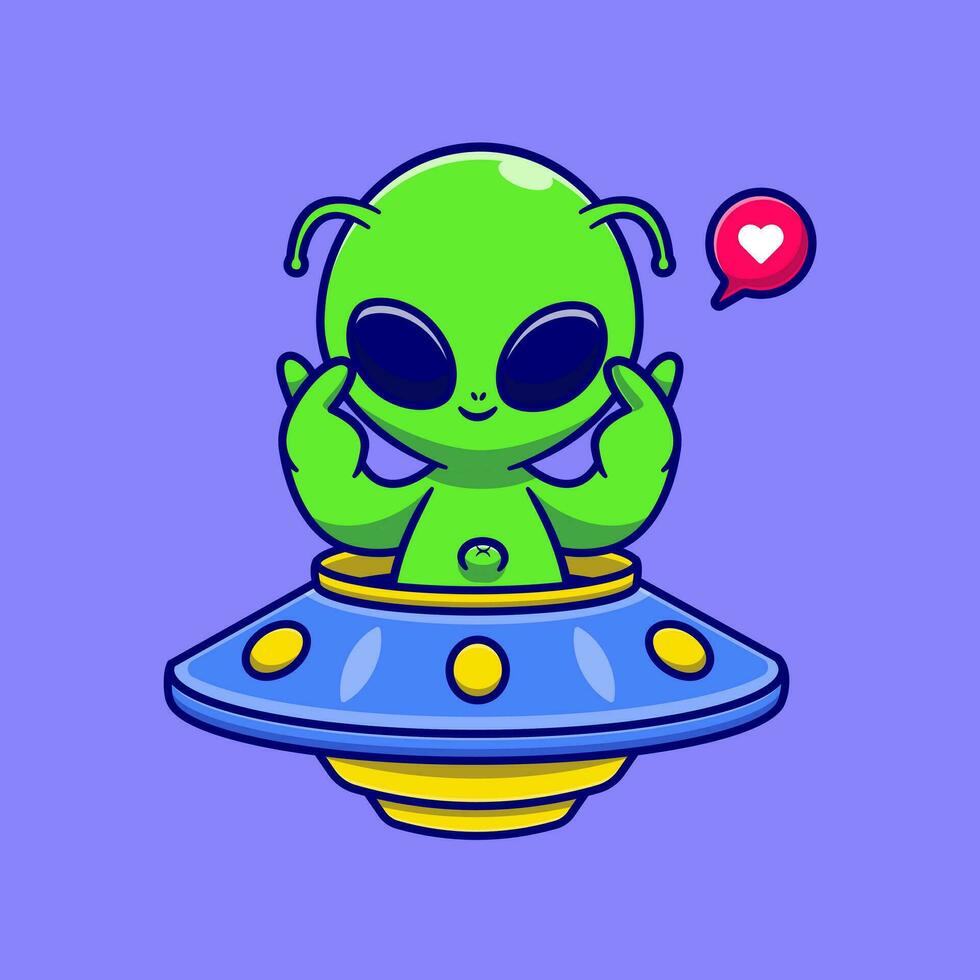 Cute Alien Riding UFO With Love Sign Cartoon Vector Icon  Illustration. Science Technology Icon Concept Isolated Premium  Vector. Flat Cartoon Style