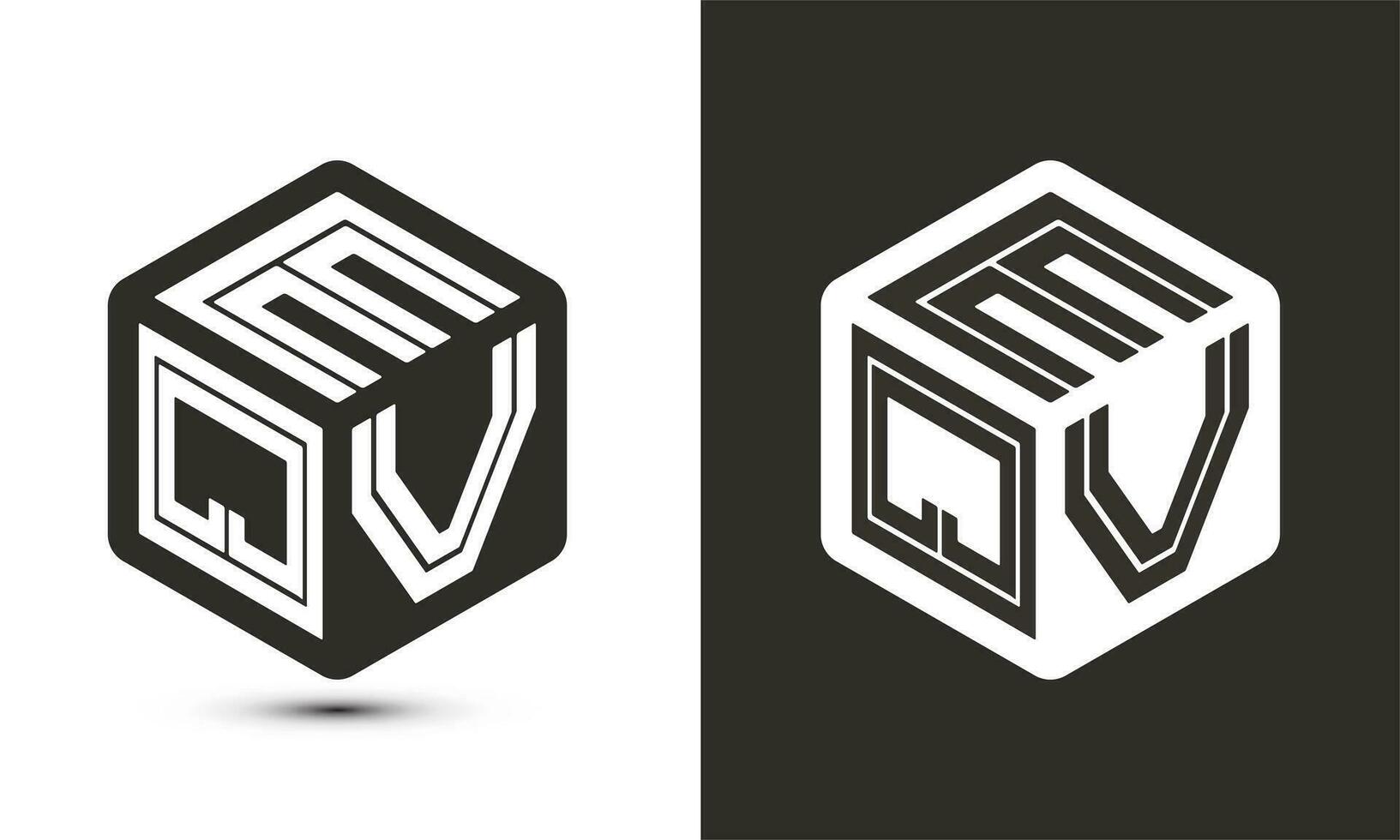 EQV letter logo design with illustrator cube logo, vector logo modern alphabet font overlap style.