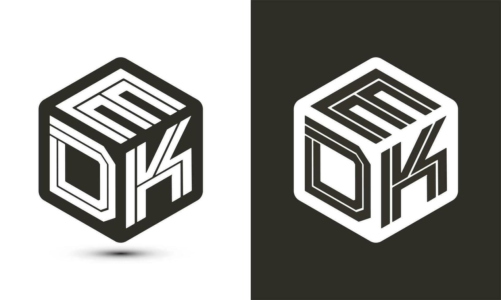 EDK letter logo design with illustrator cube logo, vector logo modern alphabet font overlap style.