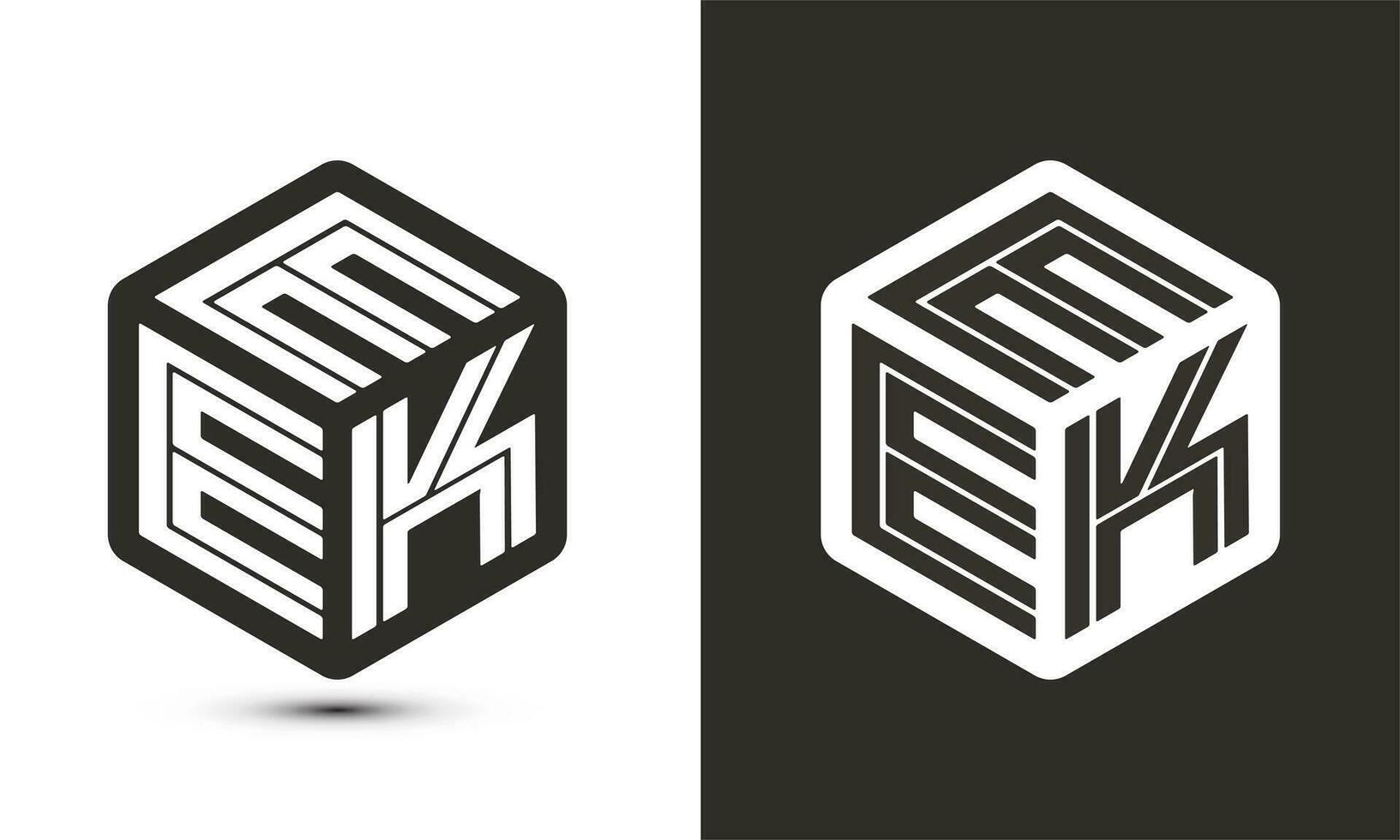 EEK letter logo design with illustrator cube logo, vector logo modern alphabet font overlap style.