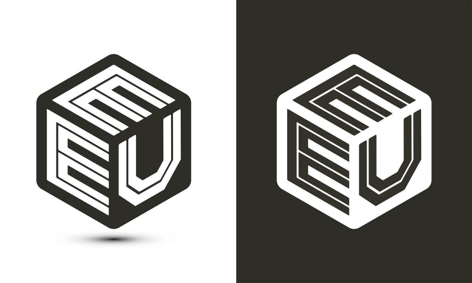 EEU letter logo design with illustrator cube logo, vector logo modern alphabet font overlap style.