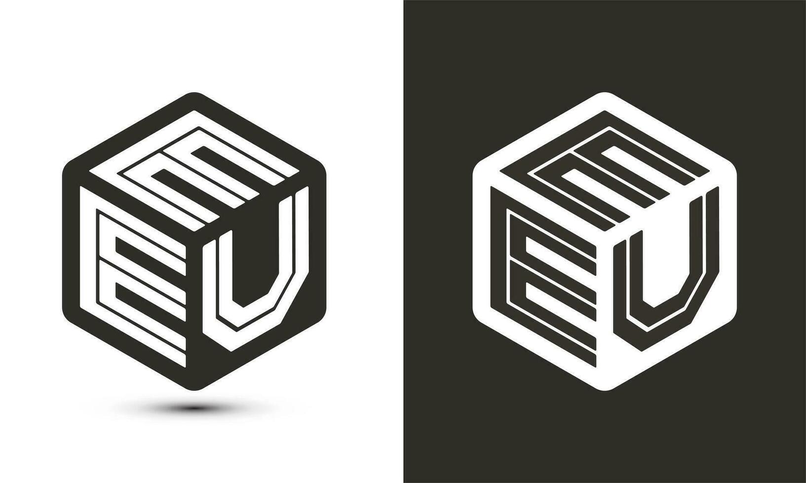 EEU letra logo diseño con ilustrador cubo logo, vector logo moderno alfabeto fuente superposición estilo.