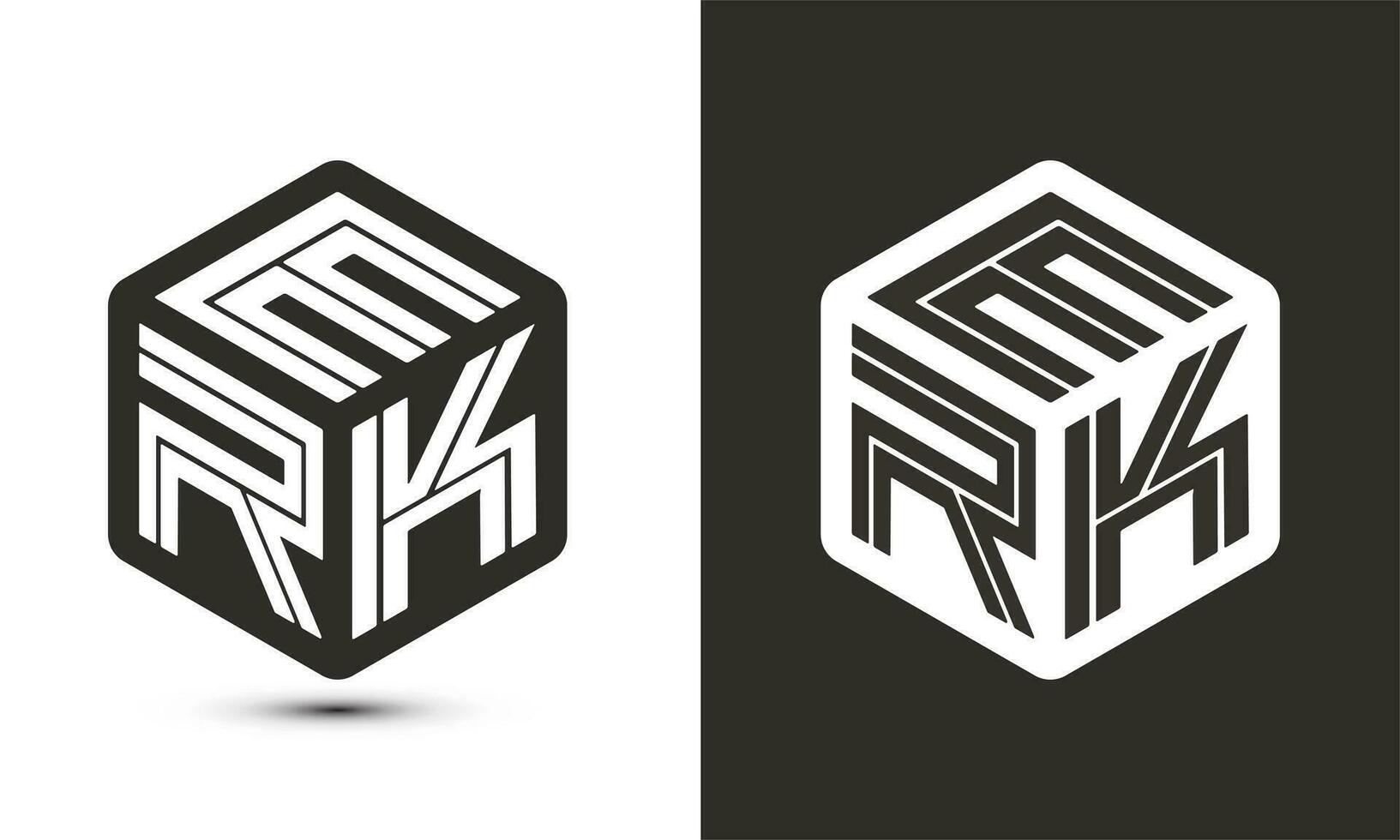 erk letra logo diseño con ilustrador cubo logo, vector logo moderno alfabeto fuente superposición estilo.