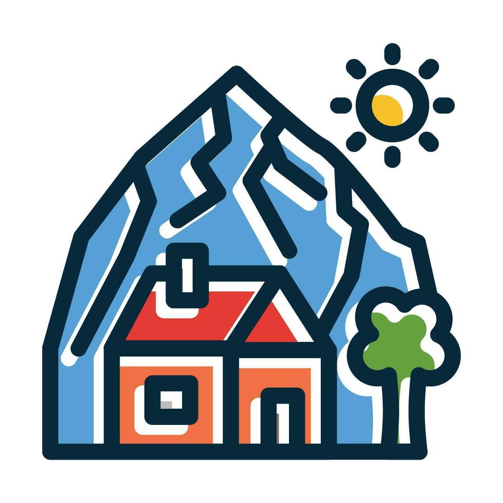 Mountain House Vector Thick Line Filled Dark Colors