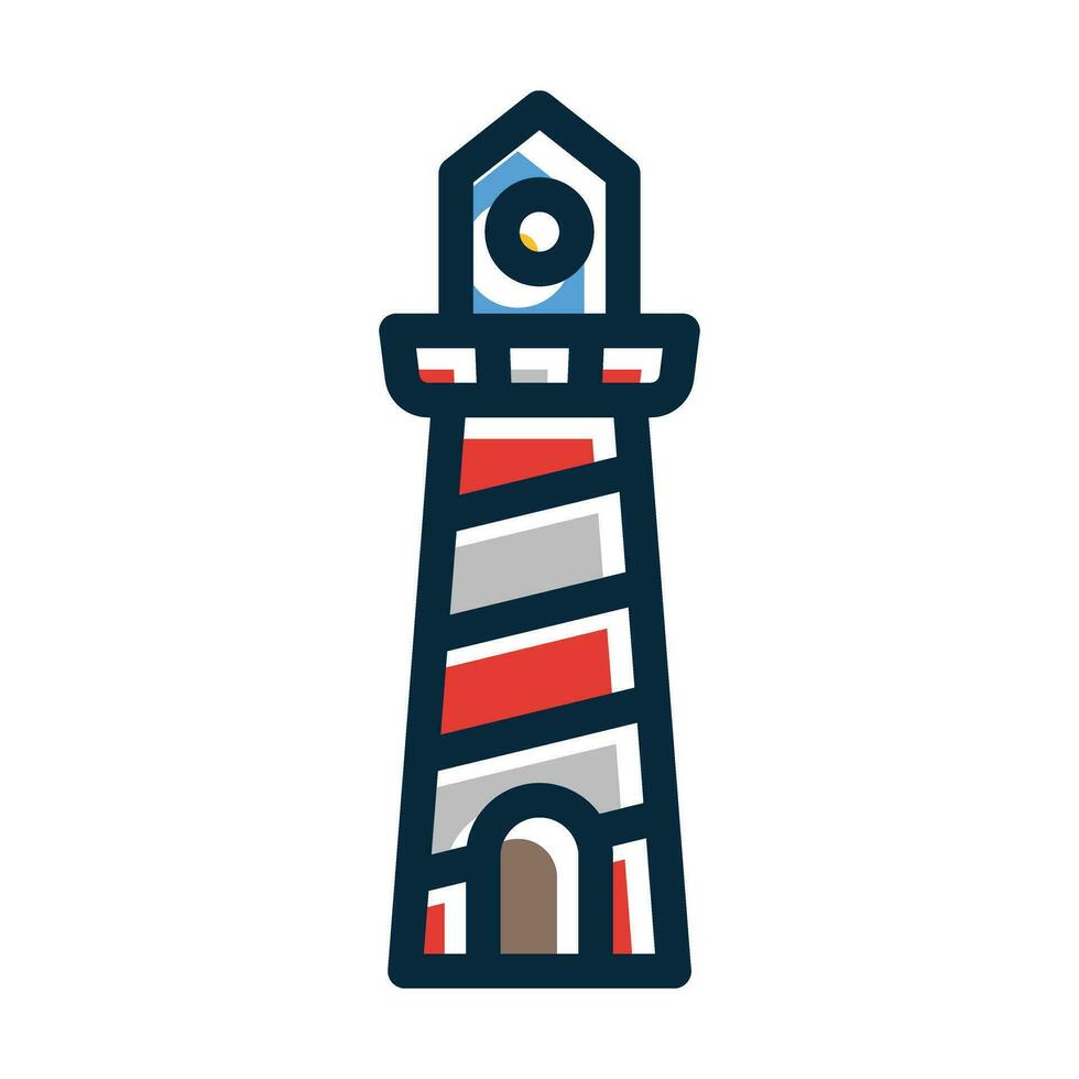 Lighthouse Vector Thick Line Filled Dark Colors
