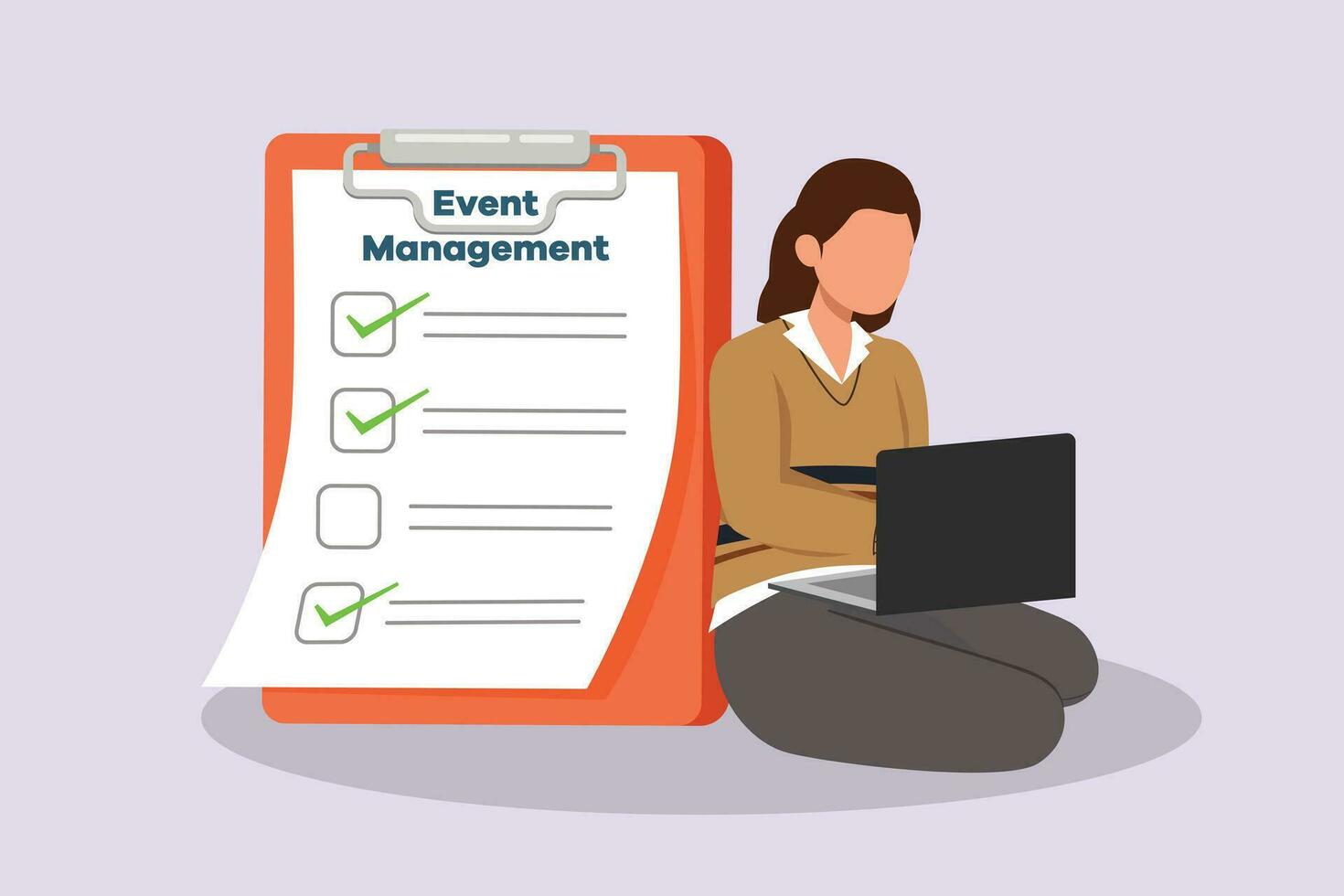 Events, scheduling, creativity. Event management concept. Colored flat vector illustration isolated.