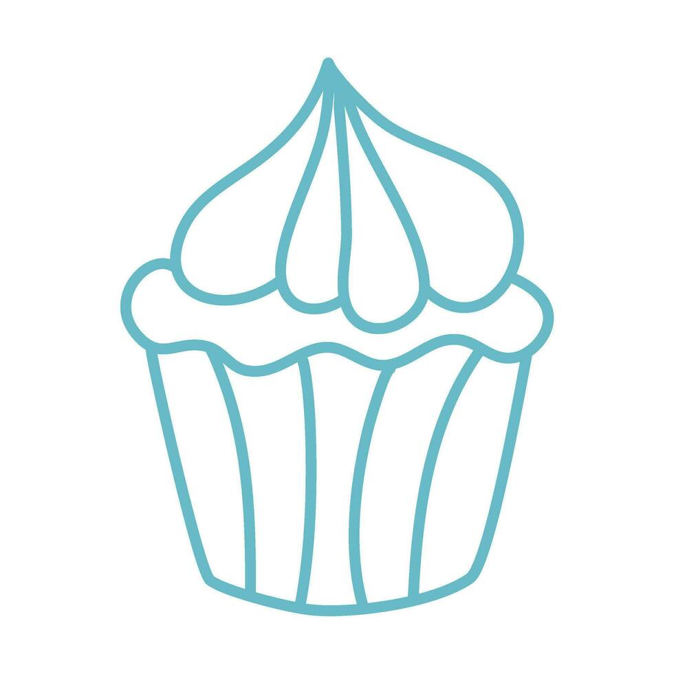 line drawing of simple cupcakes decorated with cream vector