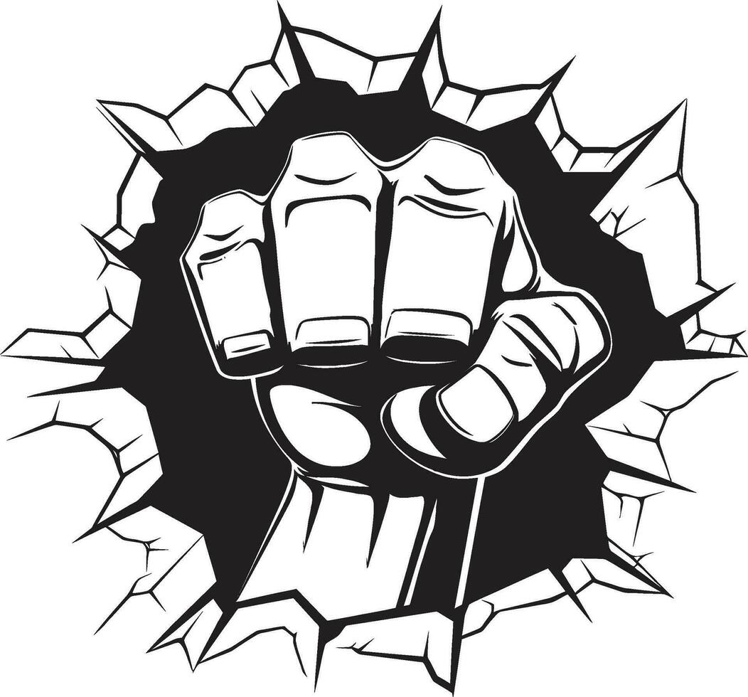 Vector Artistry Redefined Punching Fist Emblem Heroic Breakthrough Black Logo with Cartoon Fist