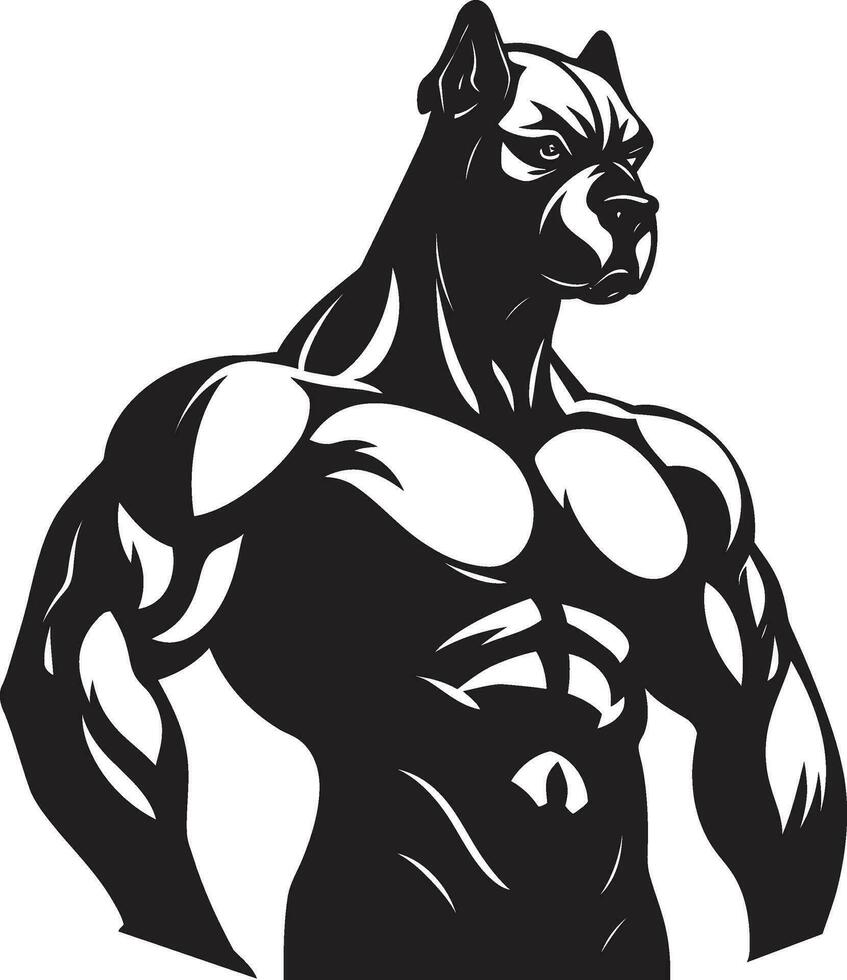 Sporty Spirit Unveiled Black Logo with Boxer Mascot Mighty Muscle Vector Icon in Black