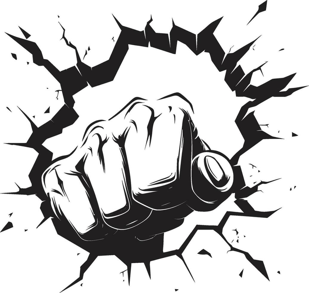 Exquisite Force Art Fist and Wall in Black Vector Cartoon Heroics Black Logo with Punching Fist