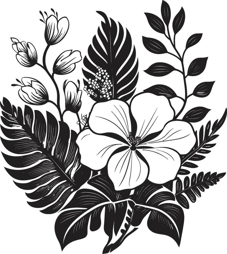 Black Beauty Exotic Floral Logo Mastery Exquisite Island Art Floral Design in Black Vector