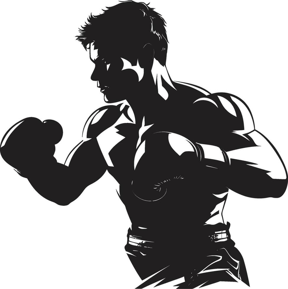 Vector Artistry Redefined Boxing Man Emblem Pugilistic Prowess Unveiled Black Logo with Boxing Man