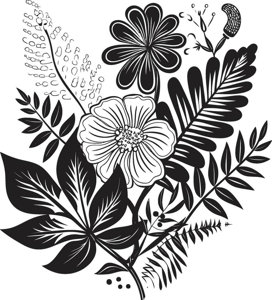 vector arte desvelado exótico floral logo tropical belleza negro floral icono en vector