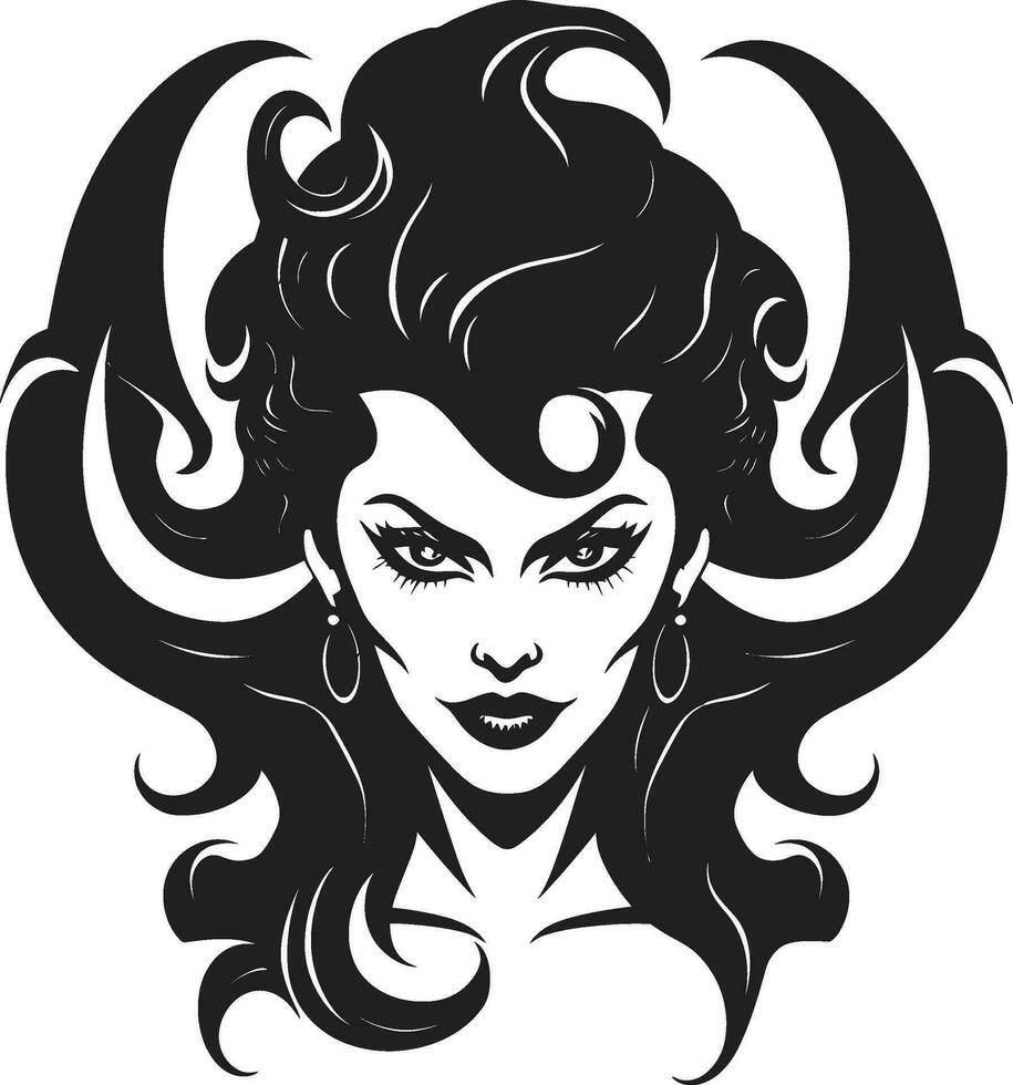 Sultry Temptress Black Demon Emblem Mastery Vector Artistry Redefined Dark Seductress Logo