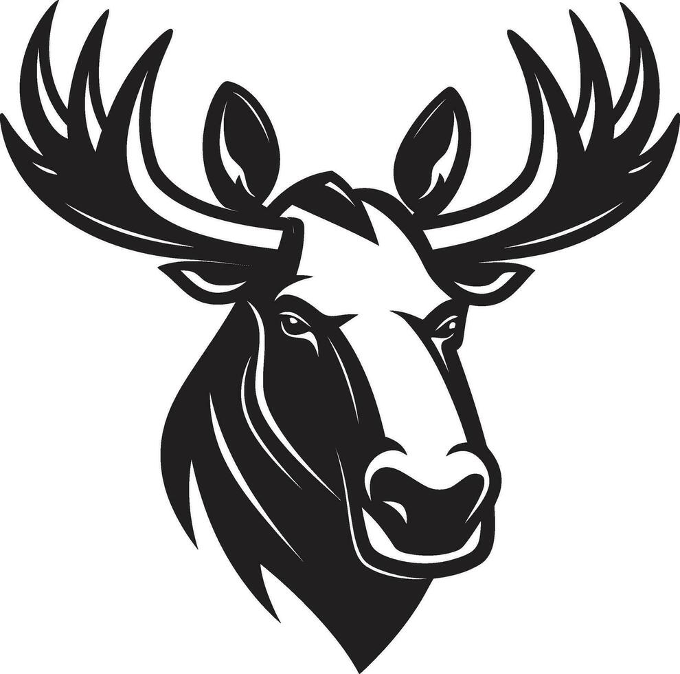 Moose Majesty in Black and White Moose Emblem with Serene Charm vector