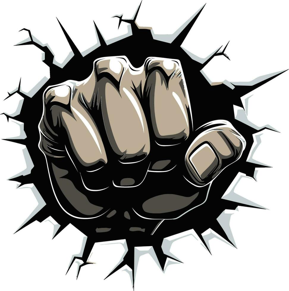 Vector Artistry Redefined Punching Fist Emblem Heroic Breakthrough Black Logo with Cartoon Fist