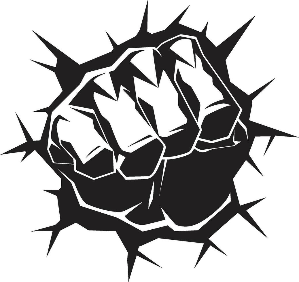 Punching Through Cartoon Fist and Cracked Wall Emblem Shattered Wall Strength Black Logo with Cartoon Fist vector