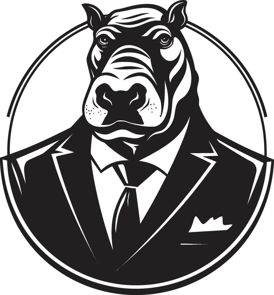 Hippo Symbol in Serene Black Hippo in Motion Vector Art