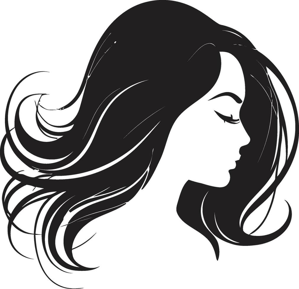 Empowerment through Serenity Black Female Face Emblem in Monochrome Intriguing Elegance Vector Icon of Females Profile in Black Monochrome