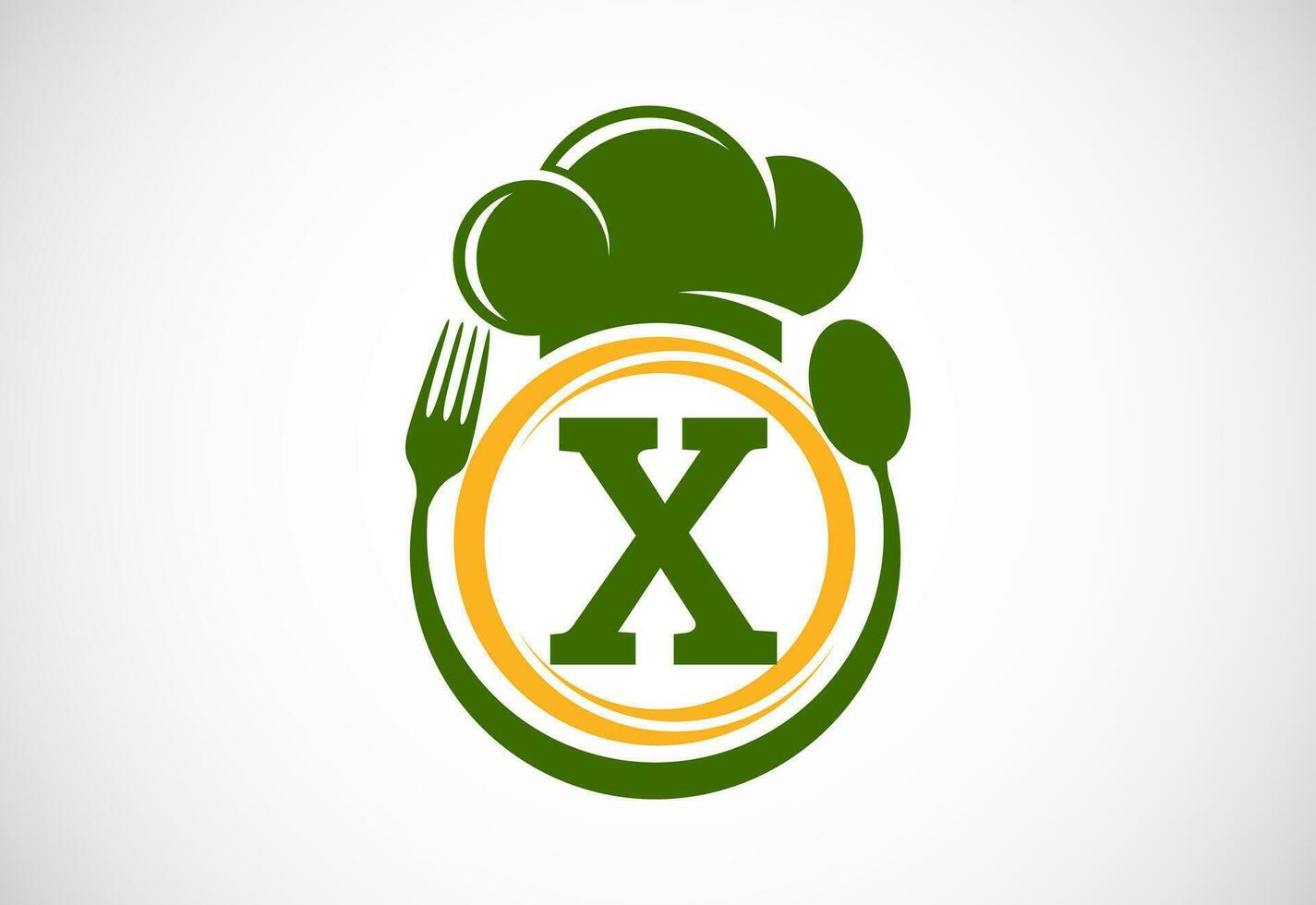 Initial alphabet X with chef hat, spoon and fork. Modern vector logo for cafe, restaurant, cooking business, and company identity